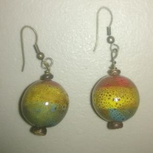 Painted Wood Round earrings 3/4 inch diameter
